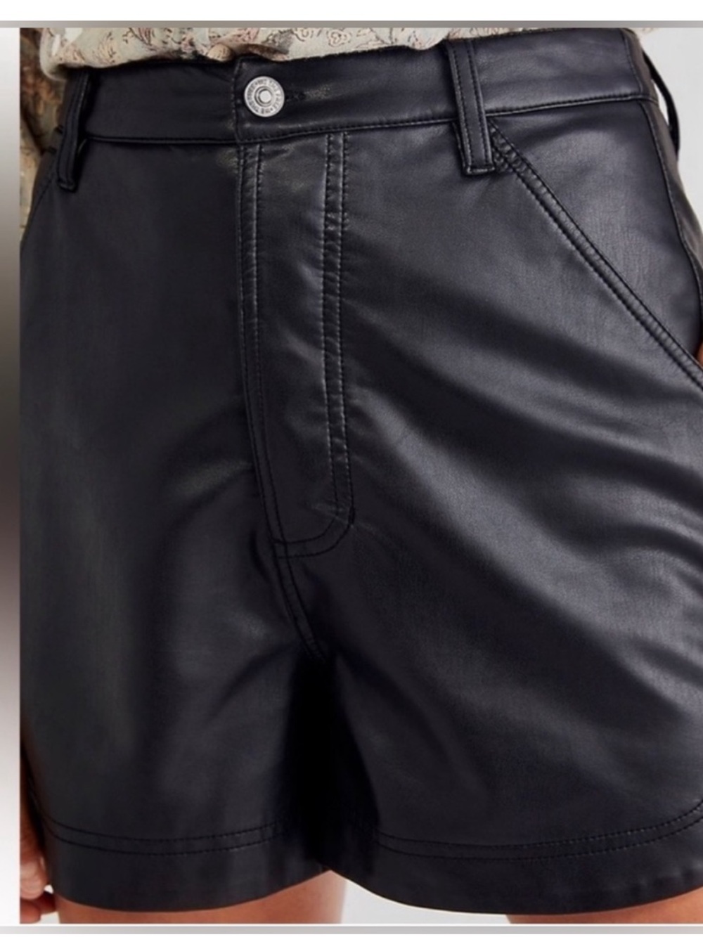 Free People Black Faux Leather High Waist Shorts Size 0